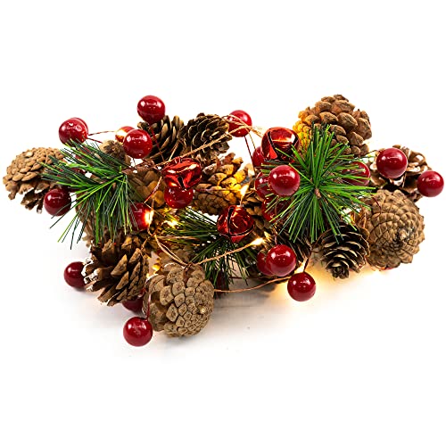 GloBrite Christmas Garland with Lights | LED Christmas Lights Xmas Garland Pine Cone Fairy Lights | Wreath Light Up Christmas Decorations Battery Operated Indoor Outdoor Decor for Xmas Tree Party
