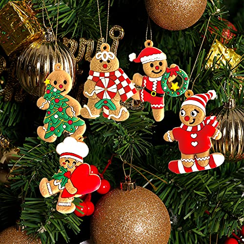8PCS Christmas Gingerbread Ornaments, Ginger Man Clay Figurine with Strings Hanging Ornaments for Xmas TreeHoliday Party Festive Season Birthday Gift