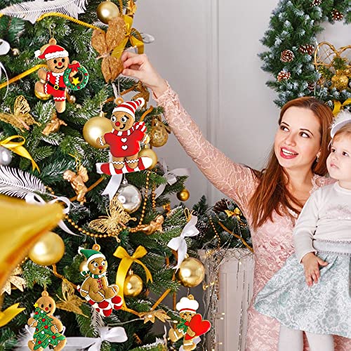 8PCS Christmas Gingerbread Ornaments, Ginger Man Clay Figurine with Strings Hanging Ornaments for Xmas TreeHoliday Party Festive Season Birthday Gift