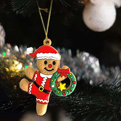 8PCS Christmas Gingerbread Ornaments, Ginger Man Clay Figurine with Strings Hanging Ornaments for Xmas TreeHoliday Party Festive Season Birthday Gift
