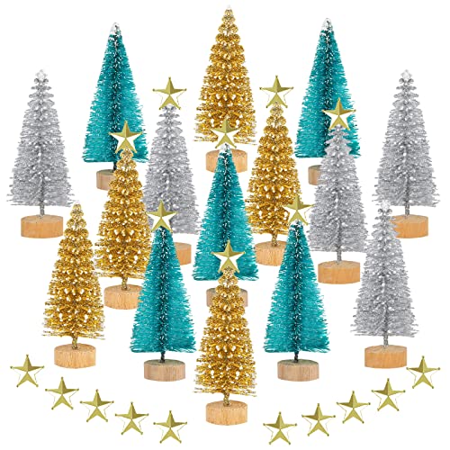 Miniature Christmas Trees with Snow & Stars - Set of 24