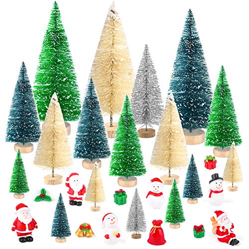 Mini Sisal Snow Frost Trees with Figures for Christmas Village