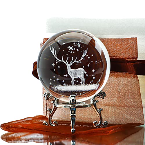 Christmas Deer Crystal Ball with Flowering Stand