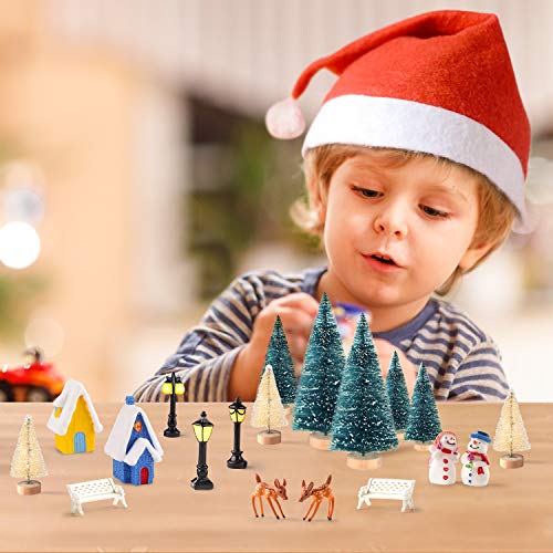 KUUQA 36Pcs Mini Sisal Snow Frost Trees Christmas Trees Bottle Brush Trees Plastic Winter Snow Ornaments Tabletop Trees with Merry Christmas Letters for Party Diorama Models SMALL SIZE TREES