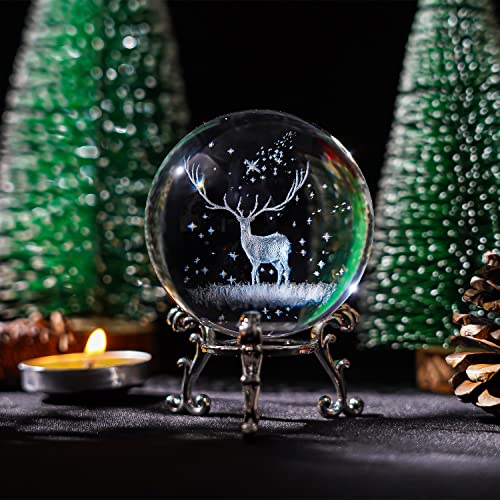 Christmas Deer Crystal Ball with Flowering Stand