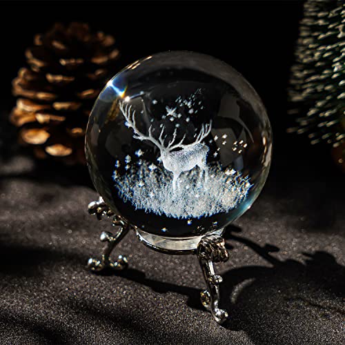 Christmas Deer Crystal Ball with Flowering Stand