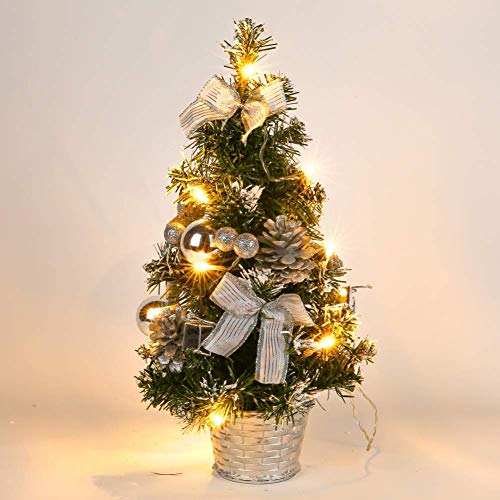 Silver Mini Christmas Tree with Lights - 40CM