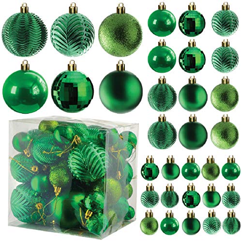 Prextex Christmas Tree Baubles, Christmas Ball Decorations, 36 Pieces Xmas Tree Shatterproof Ornaments, Green Christmas Baubles with Hanging Loop