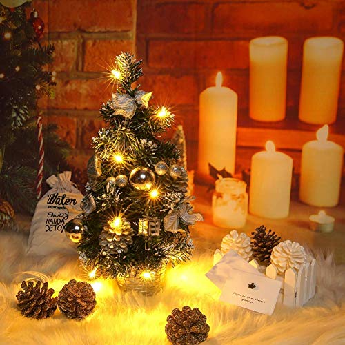 Silver Mini Christmas Tree with Lights - 40CM