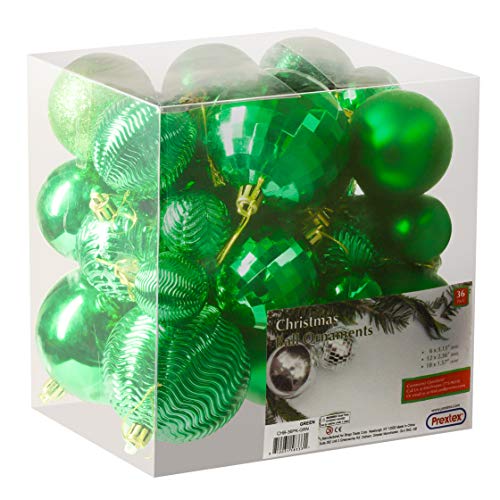 Shatterproof Green Xmas Tree Ornaments, 36-Piece Set