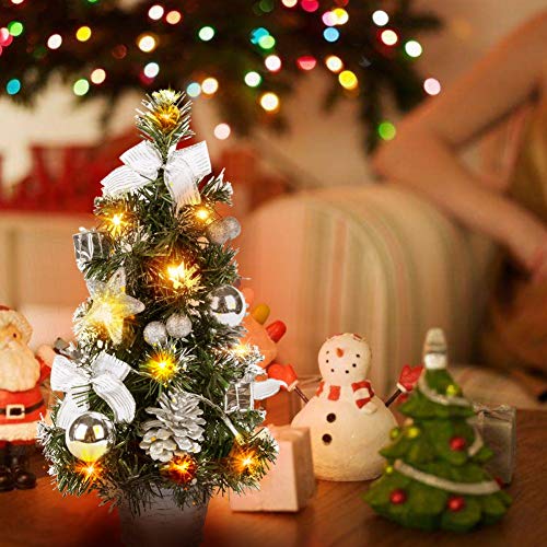 Silver Mini Christmas Tree with Lights - 40CM
