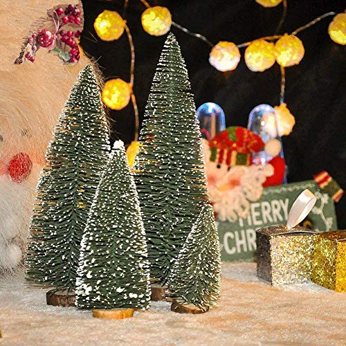 4PCS Miniature Christmas Trees with Wooden Bases for Xmas Party