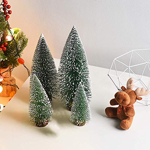 4PCS Miniature Christmas Trees with Wooden Bases for Xmas Party