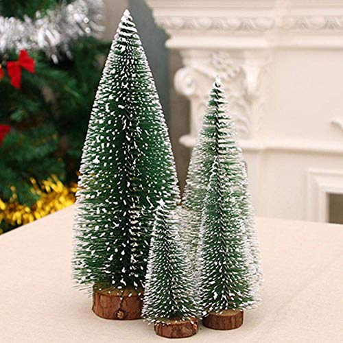4PCS Miniature Christmas Trees with Wooden Bases for Xmas Party