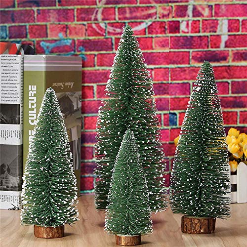 4PCS Miniature Christmas Trees with Wooden Bases for Xmas Party