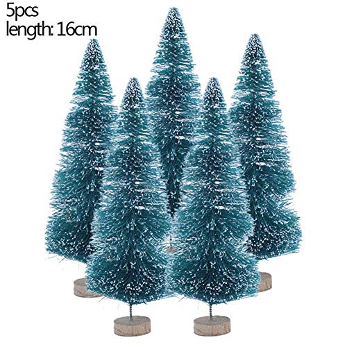Mini Christmas Pine Tree Brush Trees Sisal Trees Miniature Tabletop Snow Frost Fir with Wood Base for DIY Bottle Crafting,Displaying,Desktop Home Decoration, Blue 5pcs 16cm