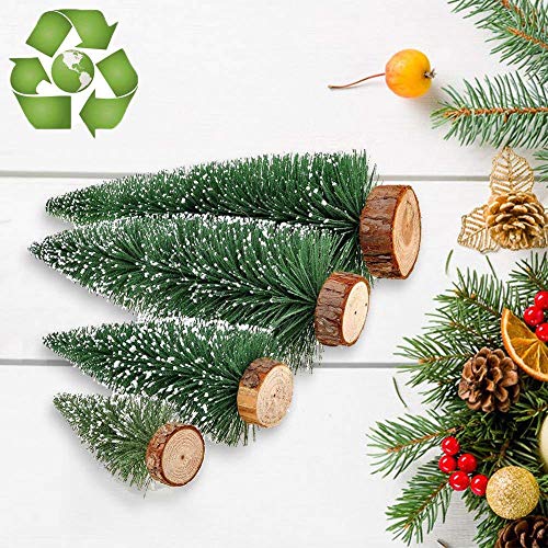 4PCS Miniature Christmas Trees with Wooden Bases for Xmas Party
