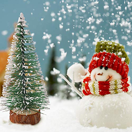 Small Snow Christmas Tree 5Pcs Artificial Frost Trees and 3M/3.28 Yard Wire String Lights Mini Ornaments Tabletop Trees Plastic Winter DIY Crafts Mini Pine Tree for Christmas Holiday Party Home Decor