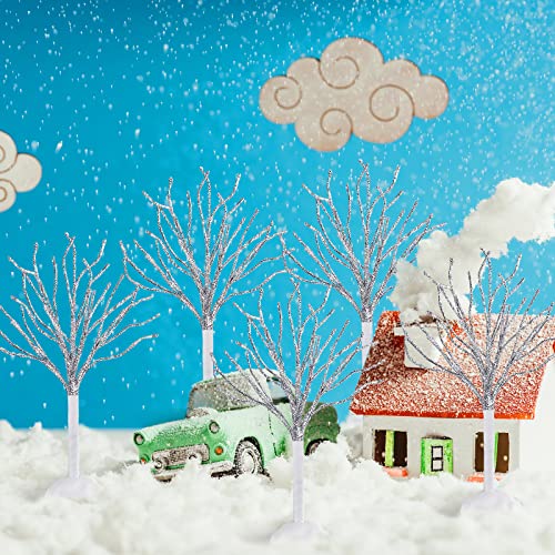 7 Pcs Christmas Village Decor Trees Mini Snow Covered Branch Village Trees Small Artificial Birch Tree Winter Frost Trees Miniature for Display Accessories Holiday Decorations, 3 Sizes (White)