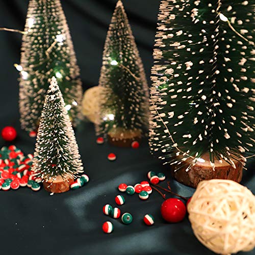 Small Snow Christmas Tree 5Pcs Artificial Frost Trees and 3M/3.28 Yard Wire String Lights Mini Ornaments Tabletop Trees Plastic Winter DIY Crafts Mini Pine Tree for Christmas Holiday Party Home Decor