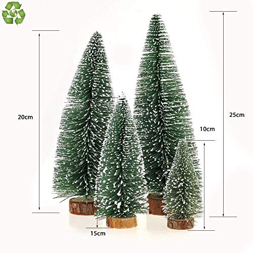 4PCS Miniature Christmas Trees with Wooden Bases for Xmas Party
