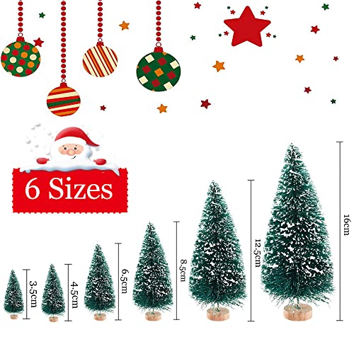 JUNMEIDO 48PCS Miniature Christmas Tree Bottle Brush Trees Sisal Snow Frost Trees Tabletop Mini Christmas Tree for Miniature Scenes DIY Craft Micro Landscape Party Decoration (Multi-size)