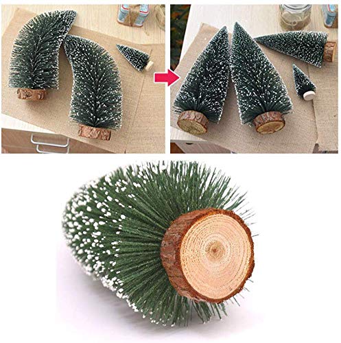 4PCS Miniature Christmas Trees with Wooden Bases for Xmas Party