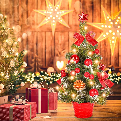 Mini Desktop Christmas Tree with Lights - Red