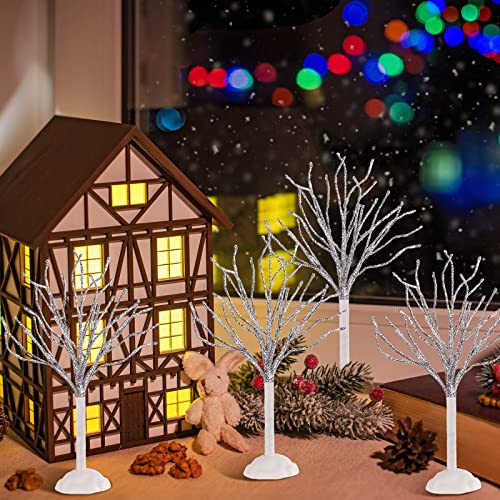 7 Pcs Christmas Village Decor Trees Mini Snow Covered Branch Village Trees Small Artificial Birch Tree Winter Frost Trees Miniature for Display Accessories Holiday Decorations, 3 Sizes (White)