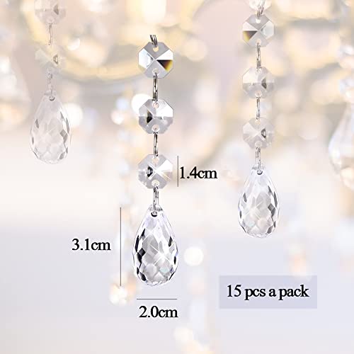 15PCS Christmas Tree Hanging Ornaments, Glass Crystal Prism Parts Chandelier Lamp Teardrop Hanging Decorations Perfect for Christmas Tree Decorations (Drop shape-15pcs)