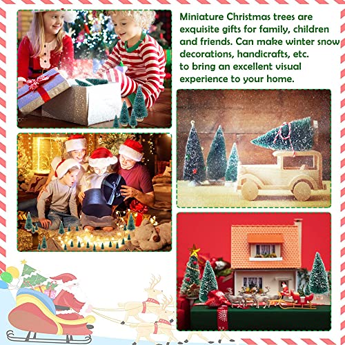 JUNMEIDO 48PCS Miniature Christmas Tree Bottle Brush Trees Sisal Snow Frost Trees Tabletop Mini Christmas Tree for Miniature Scenes DIY Craft Micro Landscape Party Decoration (Multi-size)