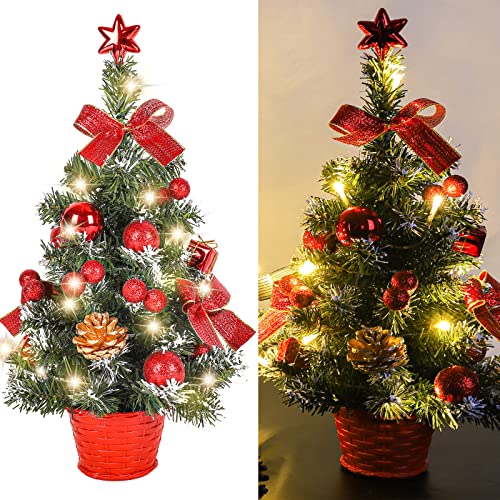 Mini Desktop Christmas Tree with Lights - Red