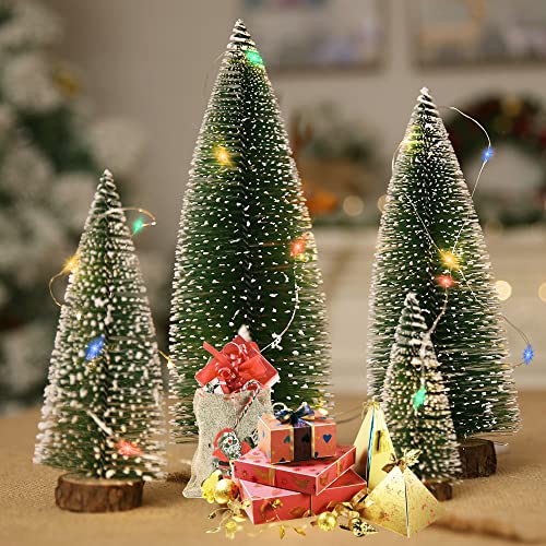 Dream Loom Artificial Mini Christmas Trees, A Set of 4pcs Miniature Sisal Frosted Christmas Trees Bottle Brush Trees for Xmas Home Tabletop Decor (Green)
