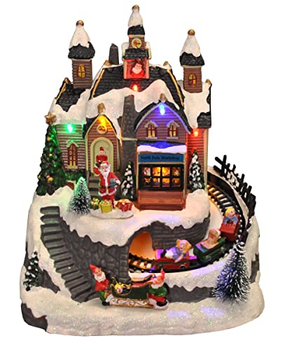Santa Christmas Scene: Moving Train, Lights, Sound!