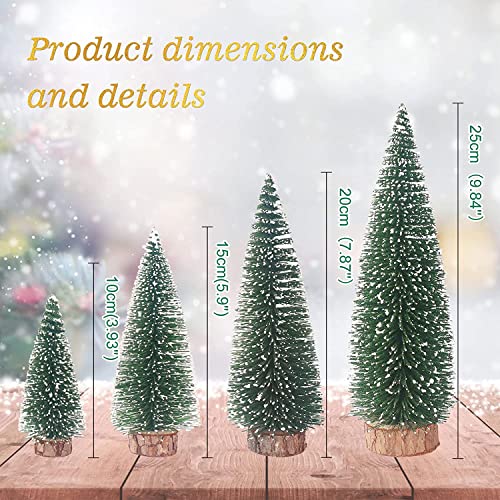 Dream Loom Artificial Mini Christmas Trees, A Set of 4pcs Miniature Sisal Frosted Christmas Trees Bottle Brush Trees for Xmas Home Tabletop Decor (Green)