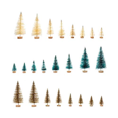 24 Pcs Frosted Sisal Mini Christmas Trees with Wood Base