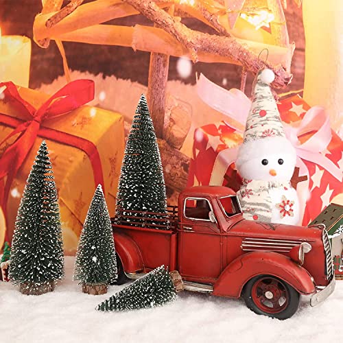 Dream Loom Artificial Mini Christmas Trees, A Set of 4pcs Miniature Sisal Frosted Christmas Trees Bottle Brush Trees for Xmas Home Tabletop Decor (Green)