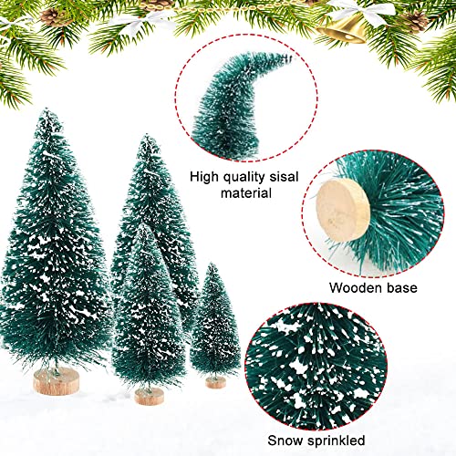 35 Miniature Bottle Brush Christmas Trees with Wooden Base
