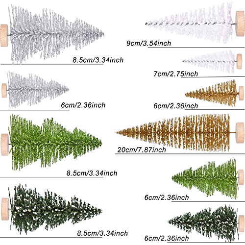 Small Snow Christmas Tree 10Pcs Artificial Frost Trees Bottle Brush Fake Trees with Wooden Base Mini Ornaments Tabletop Trees Plastic Winter DIY Crafts Mini Pine Tree for Tabletop Decorative