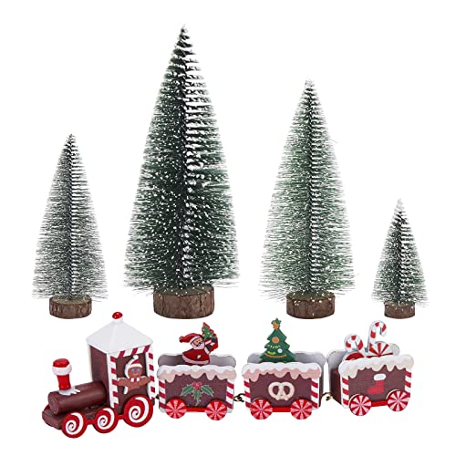 Mini Christmas Frost Trees with Wooden Train Set