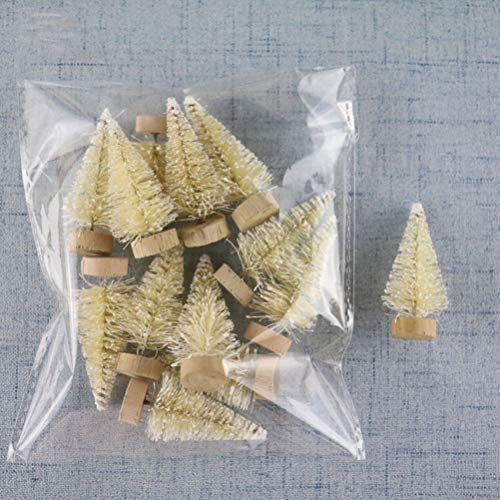 TOYMYTOY 24 Pcs Frosted Sisal Miniature Mini Tabletop Desktop Christmas Tree with Wood Base for Show Window Craft Displays