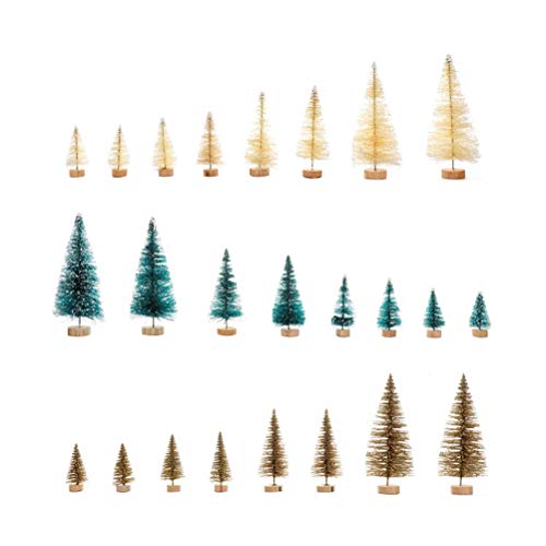 TOYMYTOY 24 Pcs Frosted Sisal Miniature Mini Tabletop Desktop Christmas Tree with Wood Base for Show Window Craft Displays
