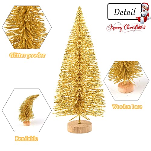 Small Snow Christmas Tree 10Pcs Artificial Frost Trees Bottle Brush Fake Trees with Wooden Base Mini Ornaments Tabletop Trees Plastic Winter DIY Crafts Mini Pine Tree for Tabletop Decorative