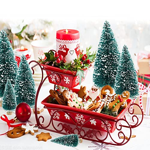 35 Miniature Bottle Brush Christmas Trees with Wooden Base