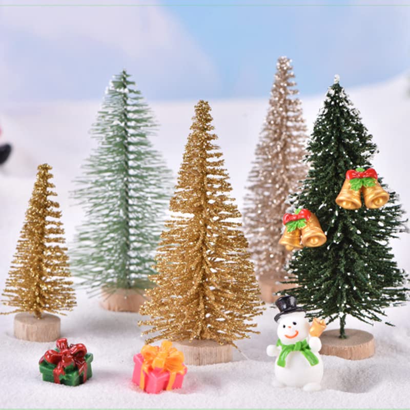 Small Snow Christmas Tree 10Pcs Artificial Frost Trees Bottle Brush Fake Trees with Wooden Base Mini Ornaments Tabletop Trees Plastic Winter DIY Crafts Mini Pine Tree for Tabletop Decorative