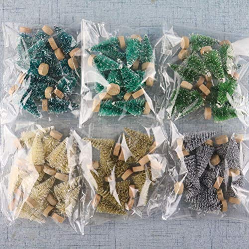 TOYMYTOY 24 Pcs Frosted Sisal Miniature Mini Tabletop Desktop Christmas Tree with Wood Base for Show Window Craft Displays