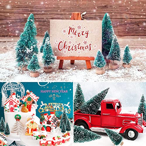 35 Miniature Bottle Brush Christmas Trees with Wooden Base