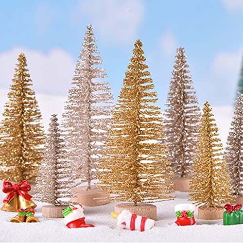 Small Snow Christmas Tree 10Pcs Artificial Frost Trees Bottle Brush Fake Trees with Wooden Base Mini Ornaments Tabletop Trees Plastic Winter DIY Crafts Mini Pine Tree for Tabletop Decorative