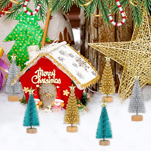 Mini Snow-Frosted Christmas Trees with Wood Base - Set of 24