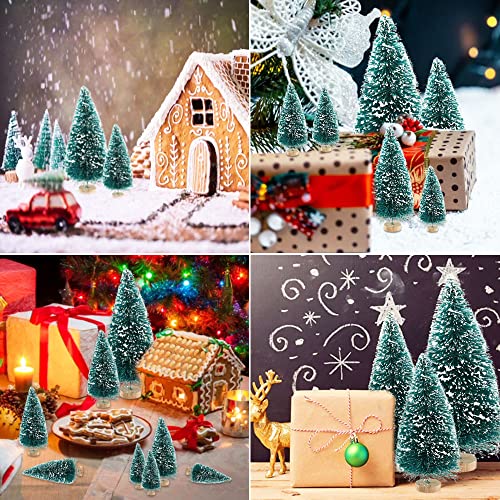 35 Miniature Bottle Brush Christmas Trees with Wooden Base